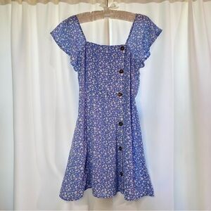 Blue Floral Dress w/ Button Detail
